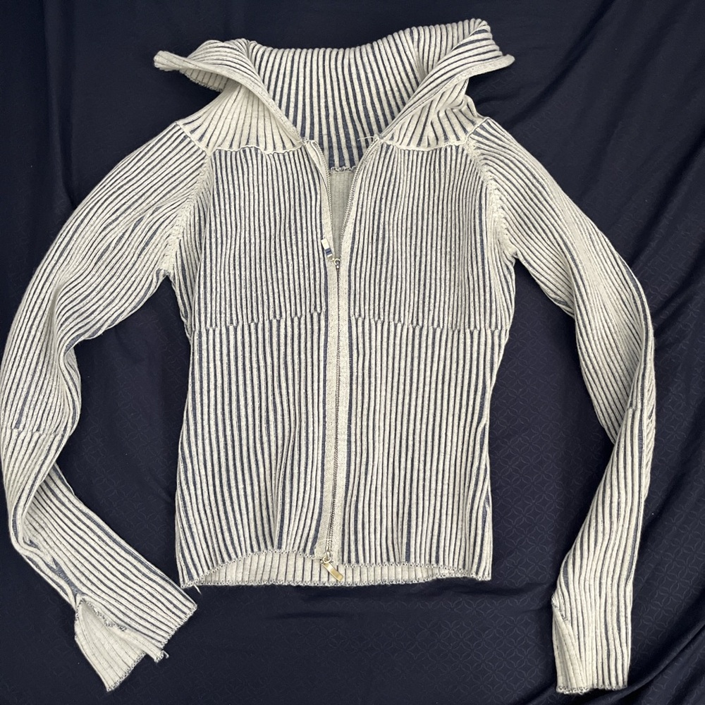 Shein Striped Ribbed Zip-Up